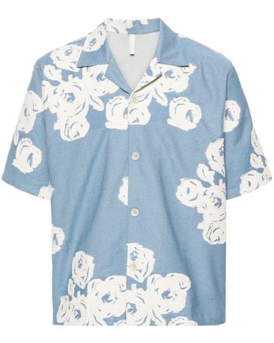 sunflower Cayo Floral-embroidery Shirt - Blue