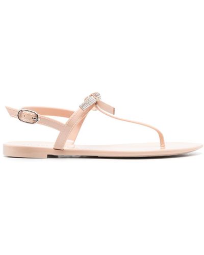 Stuart Weitzman Bow Jelly Crystal-embellished Flat Sandals - Pink