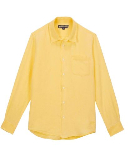 Vilebrequin Leinenhemd mit Caroubis Turtle-Stickerei - Gelb