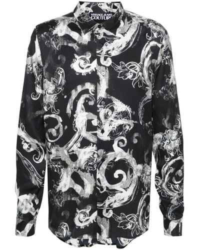 Versace Jeans Couture Watercolour Baroque-Pattern Shirt - Grey