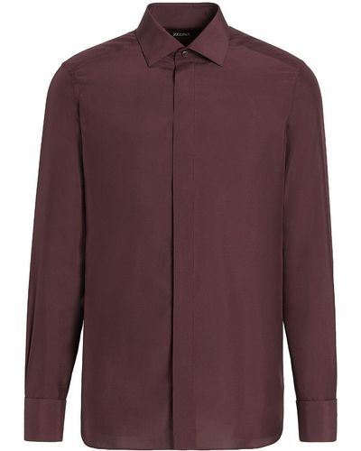 Zegna Button-down Silk Shirt - Purple