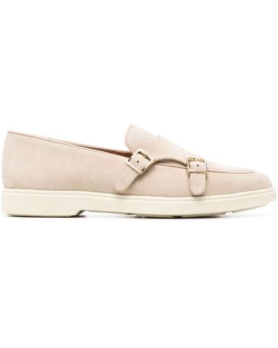 Santoni Double-buckle Suede Loafers - Natural