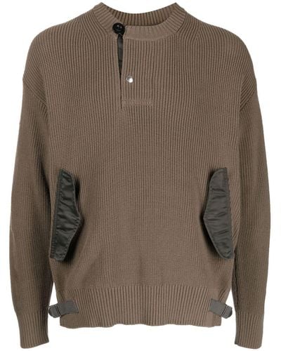 Sacai Off-centre Button Sweater - Brown