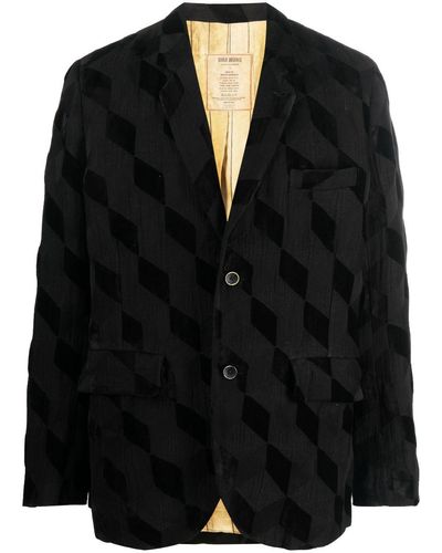Uma Wang Argyle-check Pattern Blazer - Black
