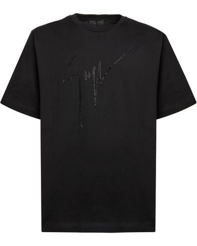 Giuseppe Zanotti T-shirt à logo strassé - Noir