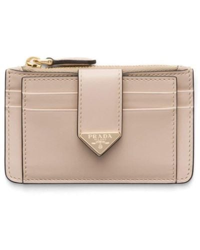 Prada Triangle-logo Leather Cardholder - Natural