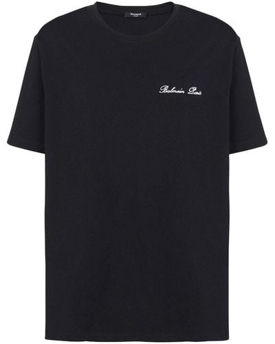 Balmain Katoenen T-shirt Met Geborduurd Logo - Zwart