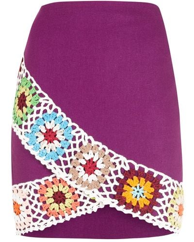 Olympiah Crochet Wrap-front Mini Skirt - Purple