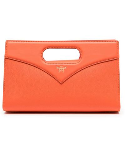 MCM Small Diamond Leather Tote Bag - Orange