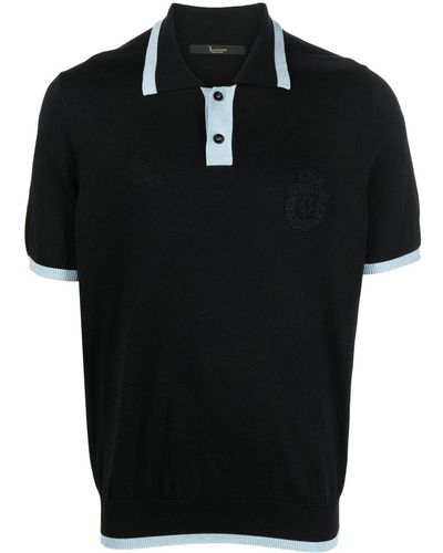 Billionaire Logo-embroidery Silk Polo Shirt - Black