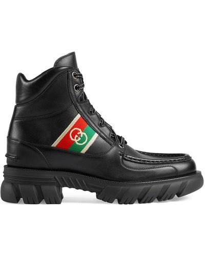 Gucci Bottines en cuir à logo GG - Noir