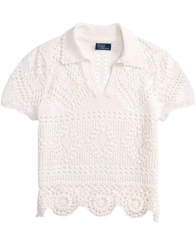 Polo Ralph Lauren Open-knit Cotton Polo Shirt - White