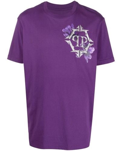 Philipp Plein Logo-print Crew-neck T-shirt - Purple