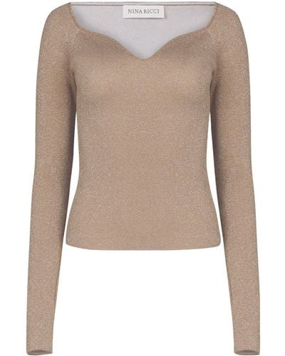 Nina Ricci Sweetheart-neck Lurex Top - Natural