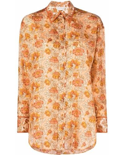 Zimmermann Chemise en soie à fleurs - Orange