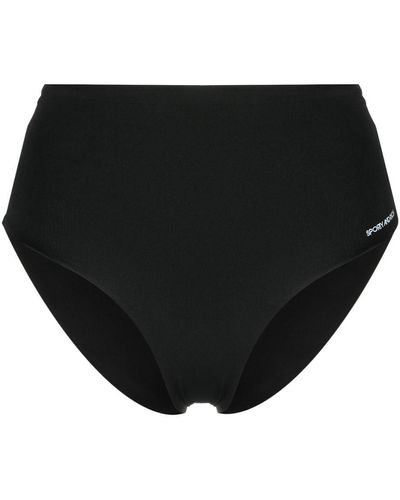 Sporty & Rich Logo-Print High-Waisted Bikini Bottoms - Black