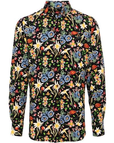 Vivienne Westwood Embroidered-orb Floral-print Shirt - Black