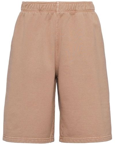 Prada Triangle-logo Cotton Shorts - Natural