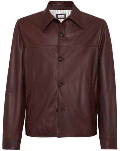 Brunello Cucinelli Button-front Leather Jacket - Brown