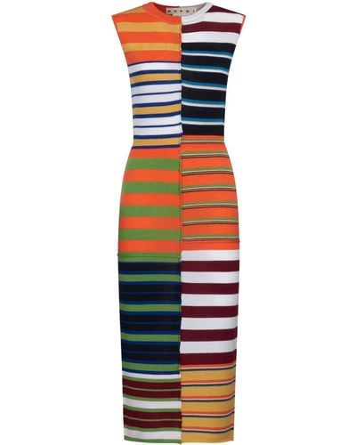 Marni Robe mi-longue en maille à design patchwork - Orange