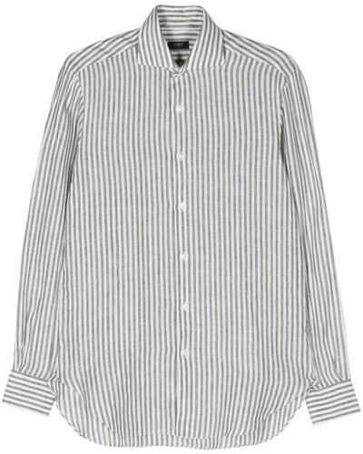 Barba Napoli Striped Linen Shirt - Gray