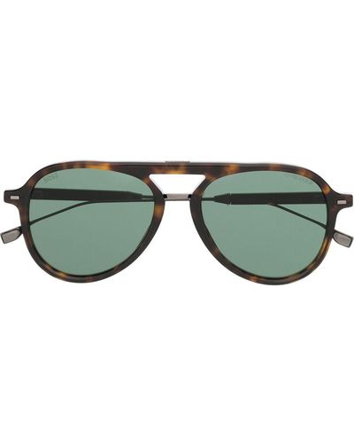 BOSS Tortoiseshell Pilot-frame Sunglasses - Green