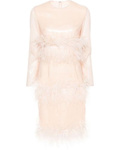 Huishan Zhang Feather-trimmed Sequinned Dress - Women's - Pvc/polyester/silk/ostrich Feather - Natural