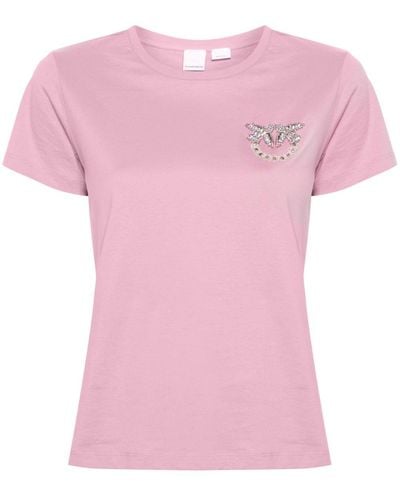 Pinko T-shirt à ornements strassés - Rose