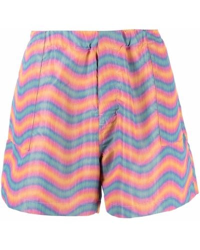 Mackintosh Pantalones cortos de deporte con ondas estampadas - Rosa