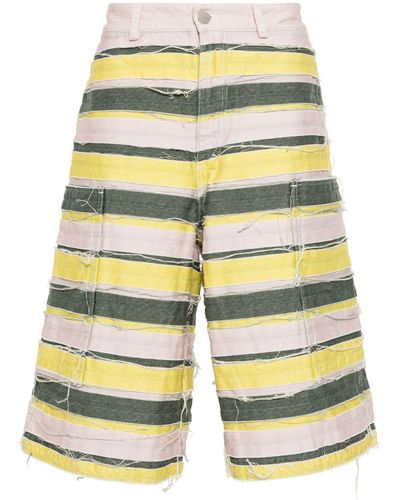 Khrisjoy Striped Distressed Denim Shorts - Yellow