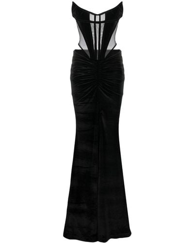Amen Boned-bodice Velvet Maxi Dress - Black
