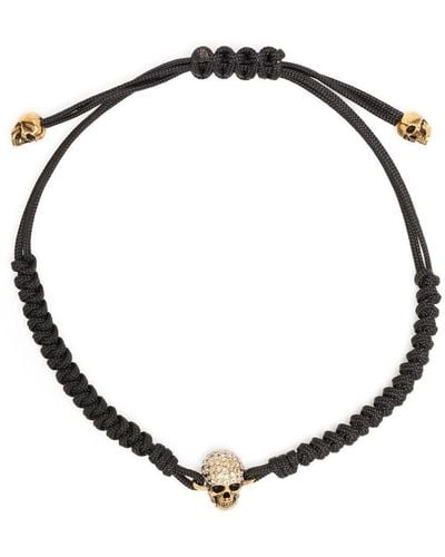 Alexander McQueen Bracelet en coton tête de mort pavée - Noir