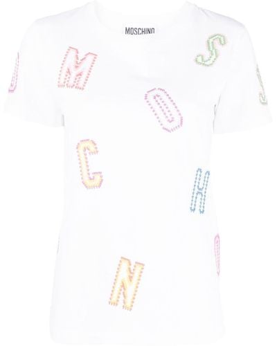 Moschino Logo-embroidered Cotton T-shirt - White