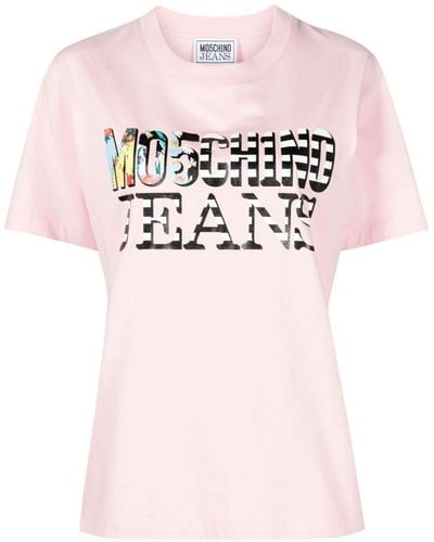 Moschino Jeans T-Shirt mit Logo-Print - Pink