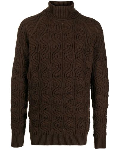 Kolor Rollkragenpullover mit Zopfmuster - Braun