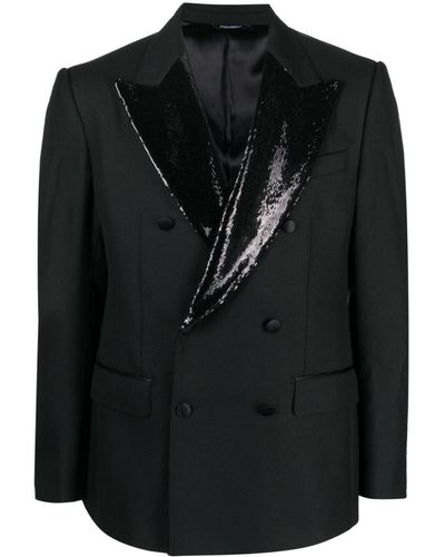 Dolce & Gabbana Sequin-Lapel Double-Breasted Blazer - Black