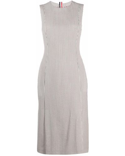 Thom Browne Vertical Stripe Sleeveless Dress - Gray