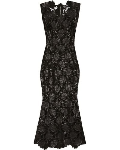 Dolce & Gabbana Midi-jurk Met Bloemenkant - Zwart