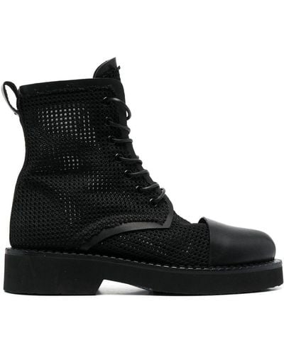 Premiata Pannelled Knit Leather Boots - Black