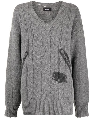 we11done Graphic-print Cable-knit Jumper - Grey