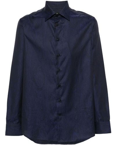 Etro Katoenen Overhemd Met Paisley-print - Blauw