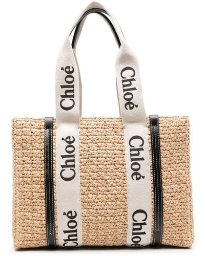 Chloé Medium Woody Raffia Beach Bag - Natural
