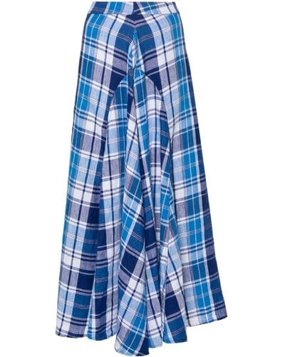 Polo Ralph Lauren Plaid Flared Midi Skirt - Blue