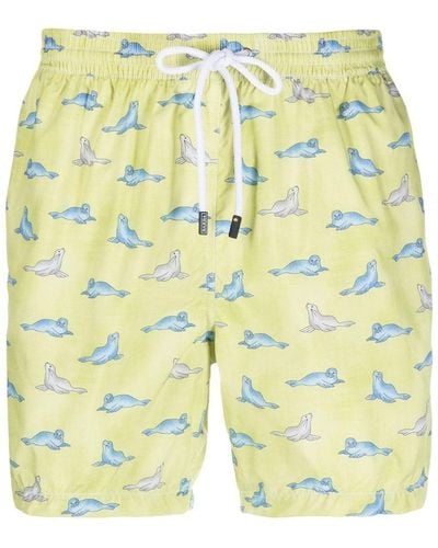 Barba Napoli Animal-pattern Drawstring Swim Shorts - Yellow