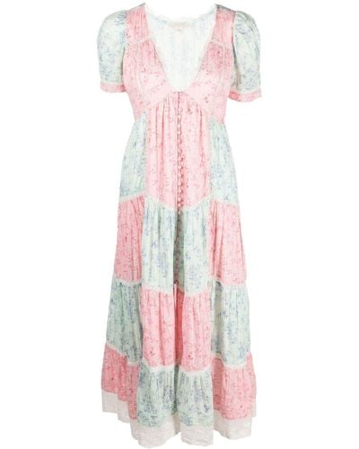 LoveShackFancy Floral-print Patchwork Dress - Pink