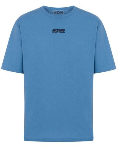 Moschino Logo-embroidered Cotton T-shirt - Blue