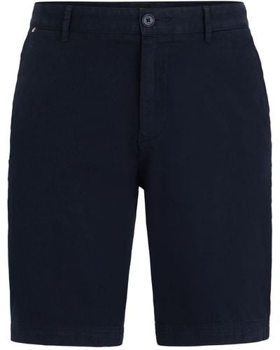 BOSS Stretch-cotton Twill Shorts - Blue