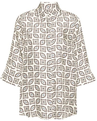 Alberto Biani Geometric-print silk shirt - Bianco
