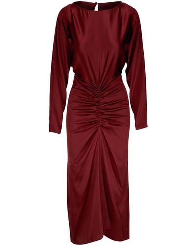 Veronica Beard Sabi Ruched Satin Midi Dress - Red