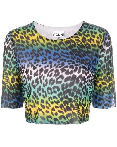 Ganni T-Shirt mit Leoparden-Print - Blau